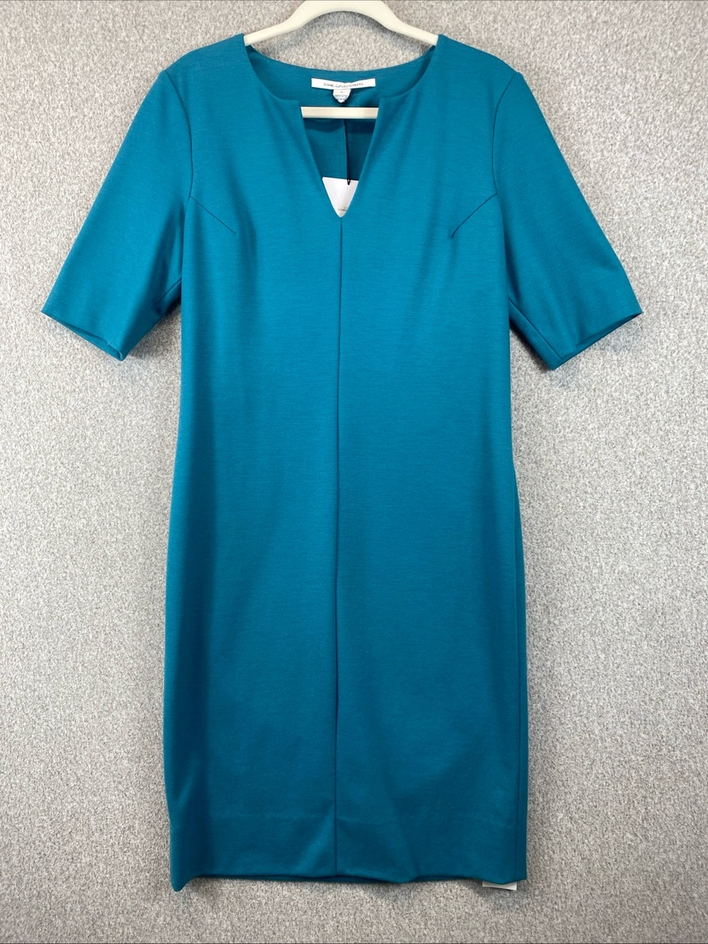 Diane Von Furstenberg Aurora Wool Blend Shift Dress Size 14 Teal 3/4 Sleeve